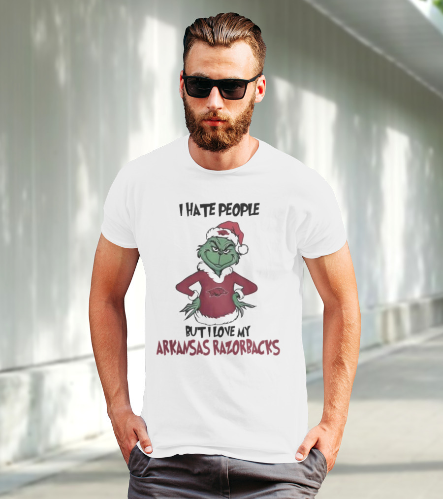 I Hate People But I Love My Arkansas Razorbacks Grinch Christmas T-Shirt