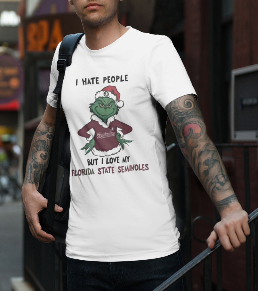 I Hate People But I Love My Florida State Seminoles Grinch Christmas T-Shirt