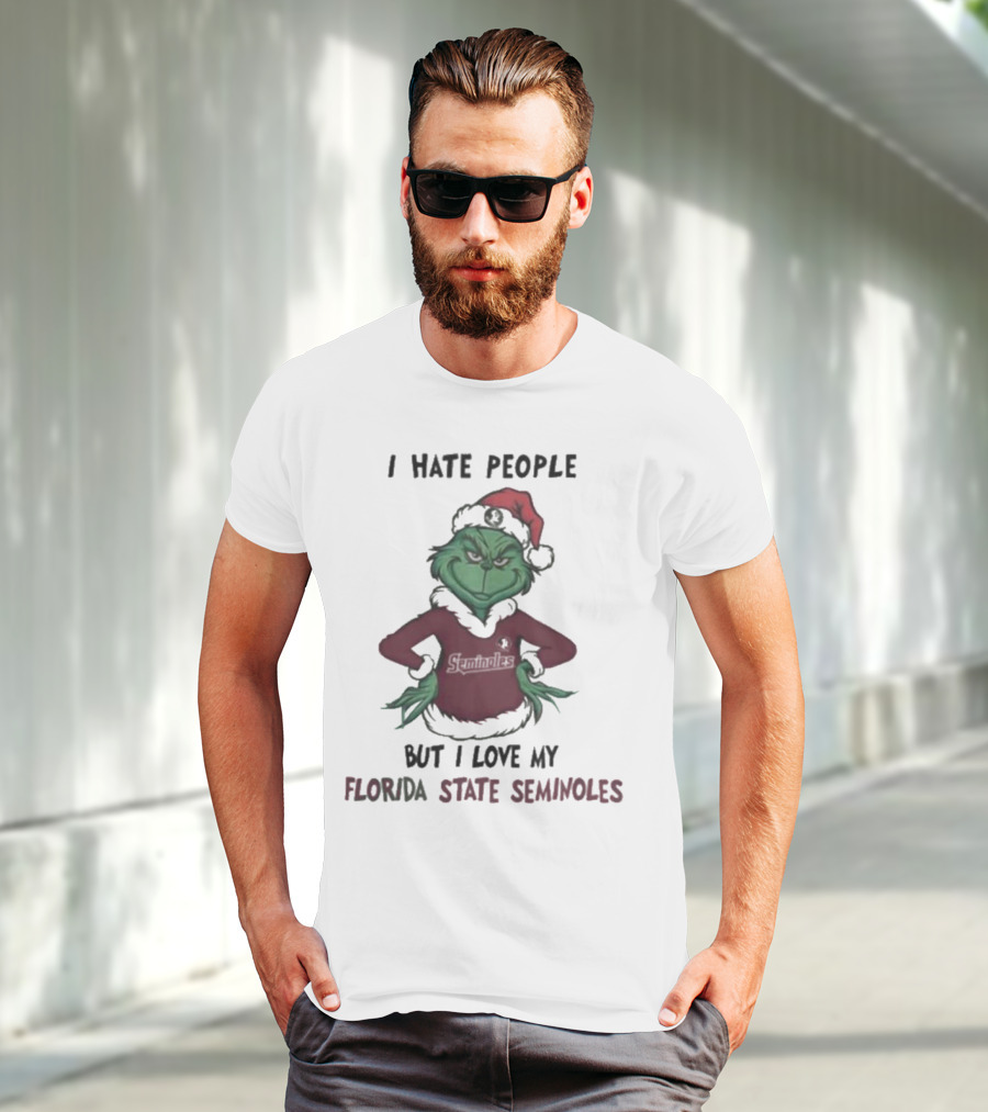 I Hate People But I Love My Florida State Seminoles Grinch Christmas T-Shirt