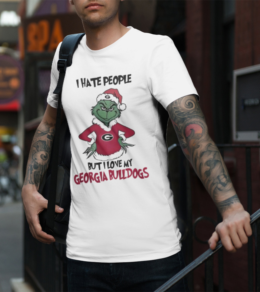 I Hate People But I Love My Georgia Bulldogs Grinch Christmas T-Shirt