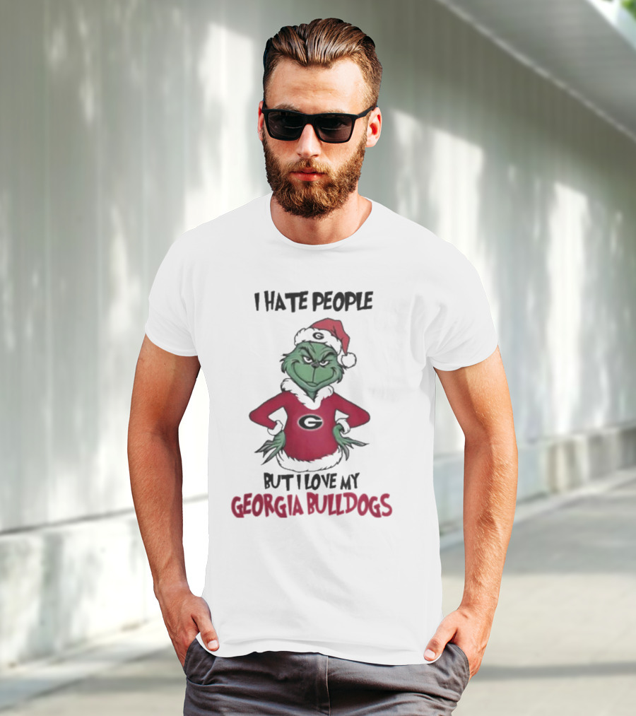 I Hate People But I Love My Georgia Bulldogs Grinch Christmas T-Shirt
