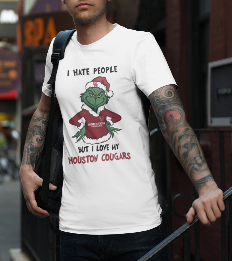 Grinch I Hate People But I Love My Houston Cougars Merry Christmas T-Shirt