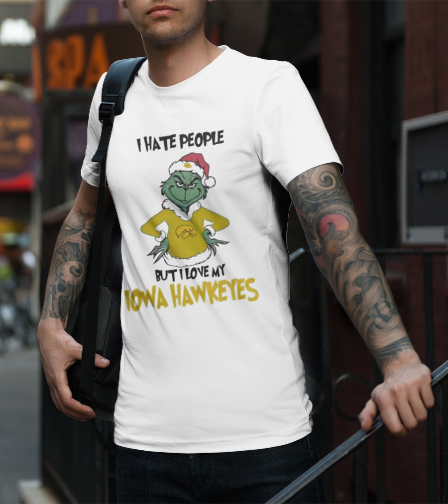 Grinch I Hate People But I Love My Iowa Hawkeyes Merry Christmas T-Shirt