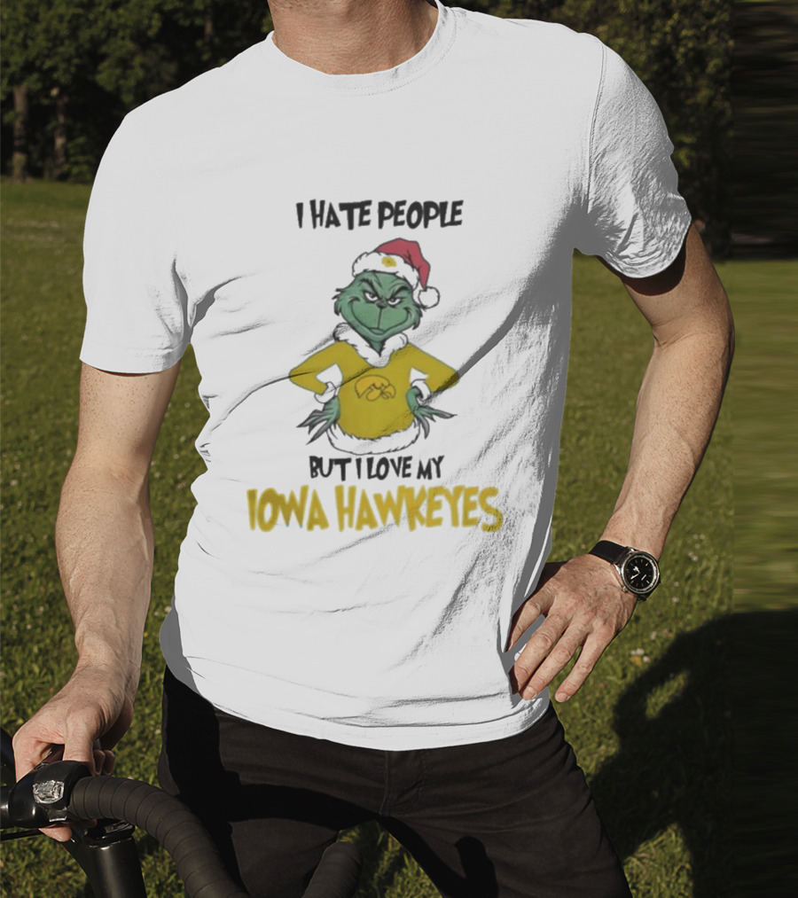 Grinch I Hate People But I Love My Iowa Hawkeyes Merry Christmas T-Shirt