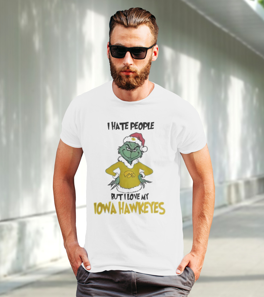 Grinch I Hate People But I Love My Iowa Hawkeyes Merry Christmas T-Shirt