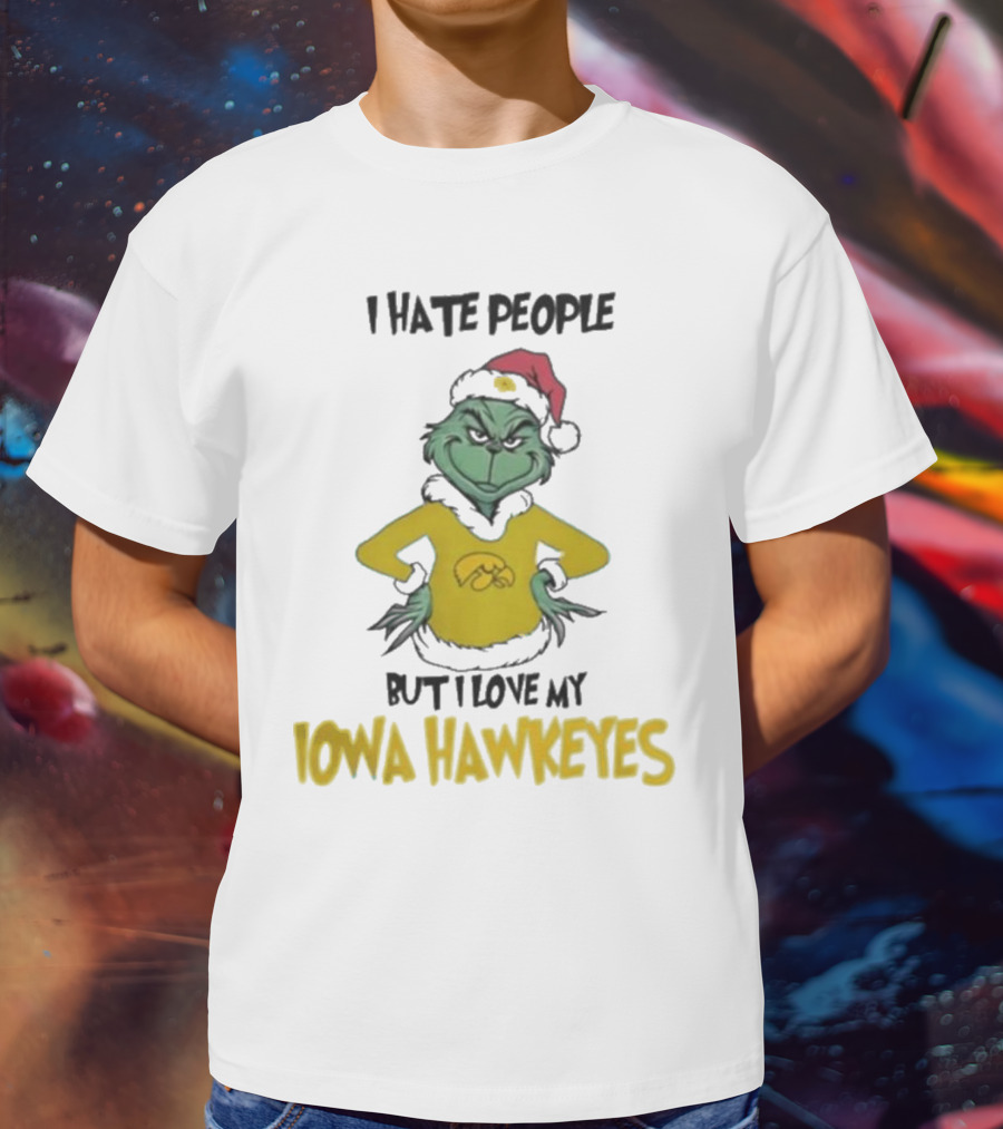 Grinch I Hate People But I Love My Iowa Hawkeyes Merry Christmas T-Shirt