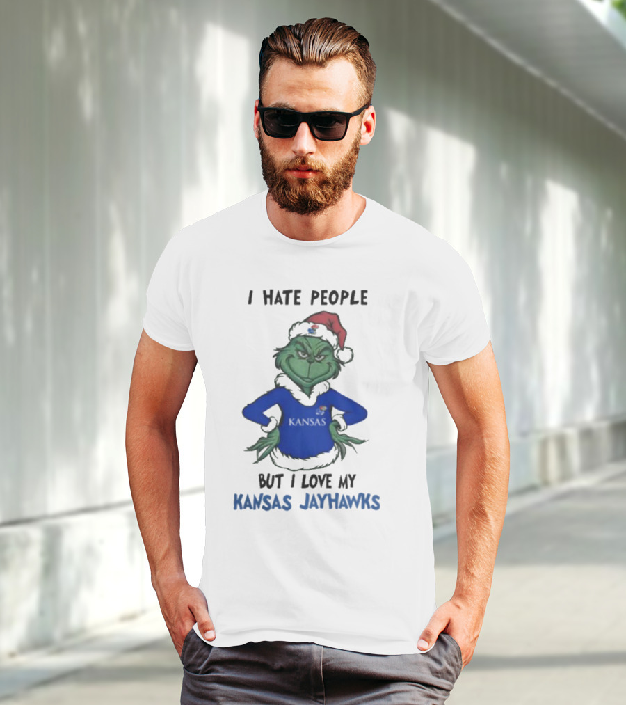 I Hate People But I Love My Kansas Jayhawks Grinch Christmas T-Shirt
