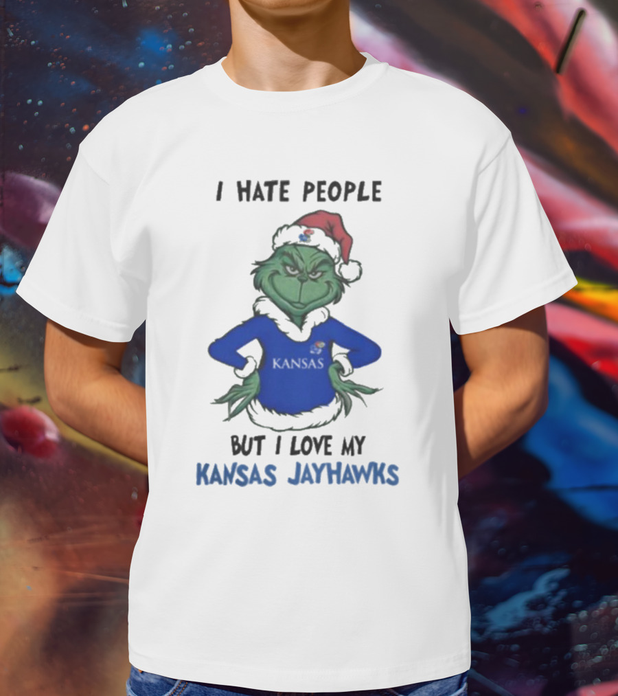 I Hate People But I Love My Kansas Jayhawks Grinch Christmas T-Shirt