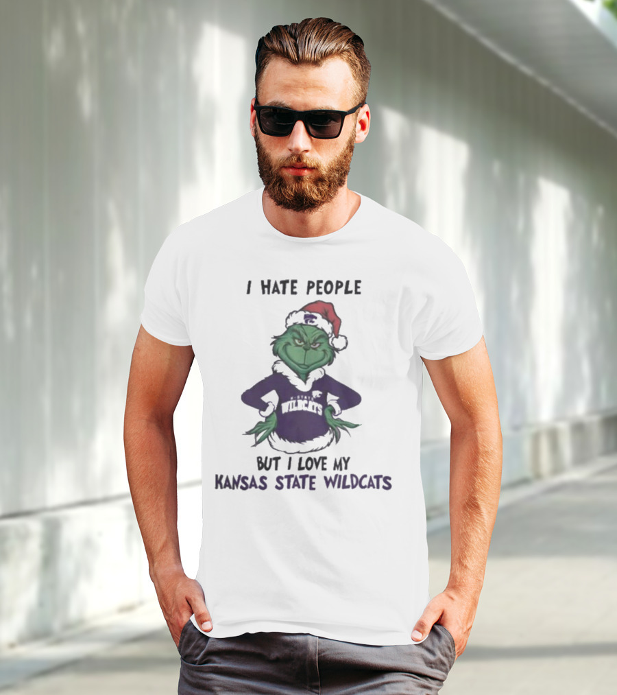 I Hate People But I Love My Kansas State Wildcats Grinch Merry Christmas T-Shirt