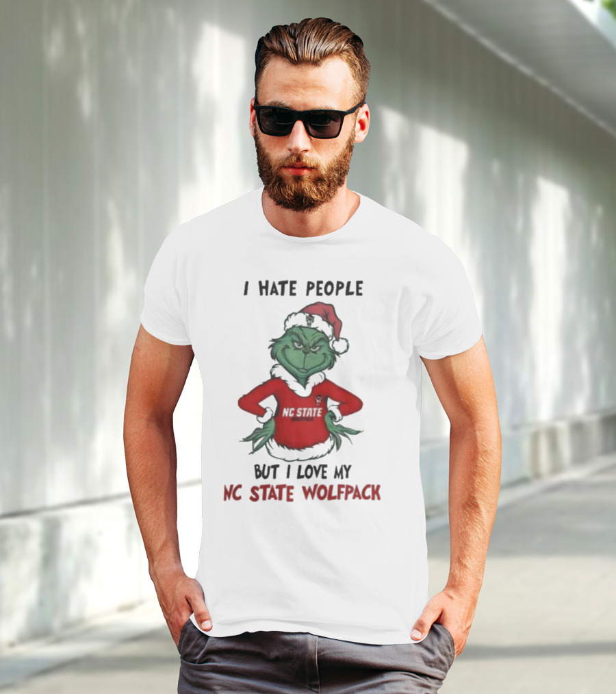 I Hate People But I Love My NC State Wolfpack Grinch Christmas T-Shirt
