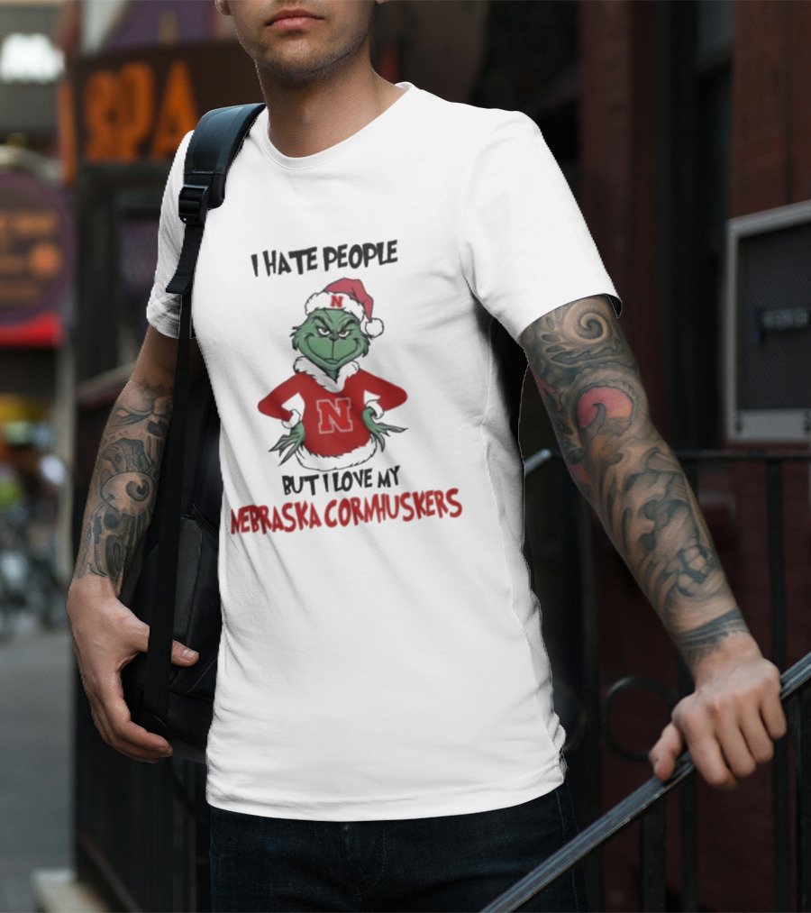 I Hate People But I Love My Nebraska Cornhuskers Grinch Christmas T-Shirt
