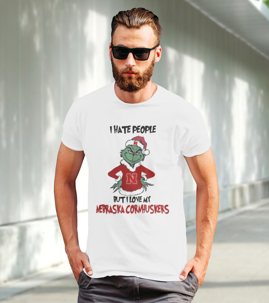 I Hate People But I Love My Nebraska Cornhuskers Grinch Christmas T-Shirt