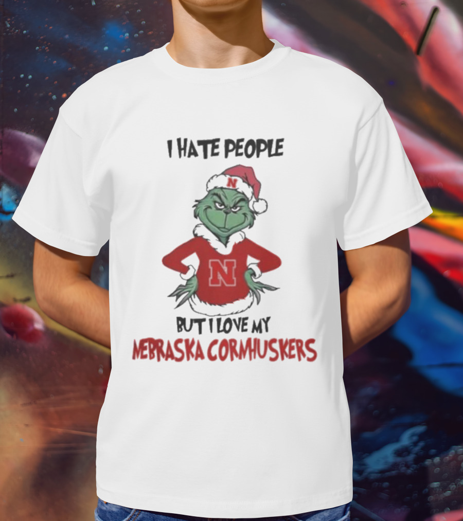 I Hate People But I Love My Nebraska Cornhuskers Grinch Christmas T-Shirt