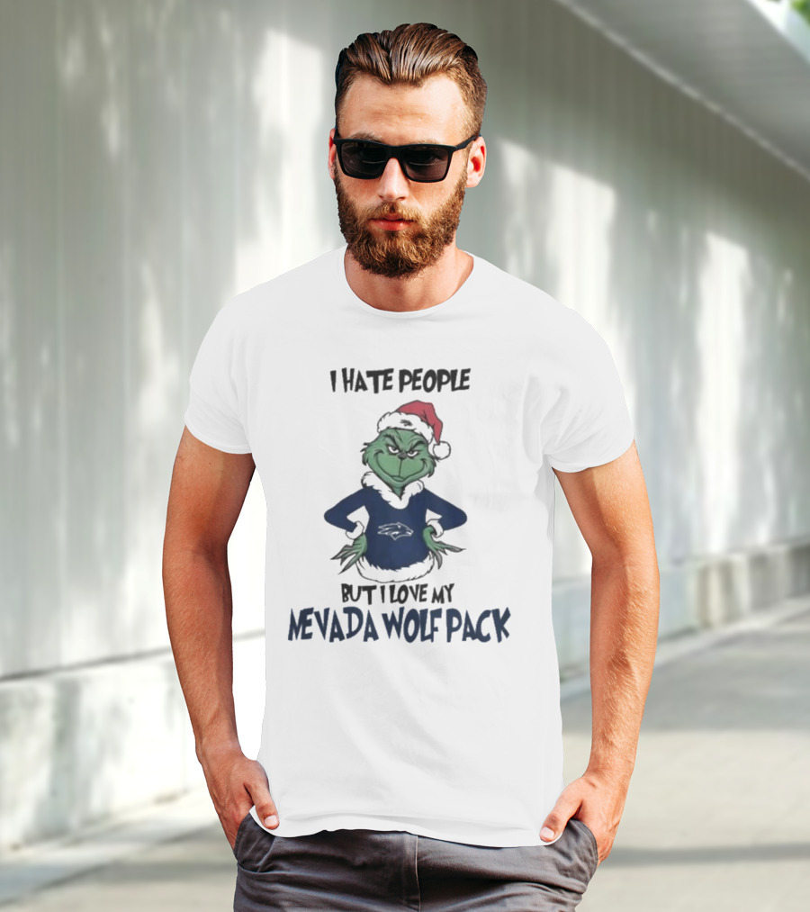 Grinch I Hate People But I Love My Nevada Wolf Pack Merry Christmas T-Shirt