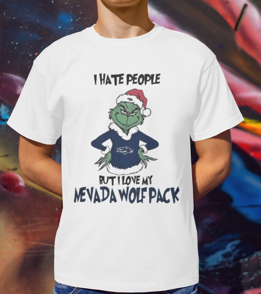 Grinch I Hate People But I Love My Nevada Wolf Pack Merry Christmas T-Shirt