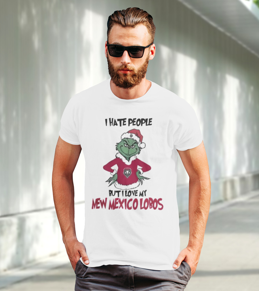 I Hate People But I Love My New Mexico Lobos Grinch Merry Christmas T-Shirt
