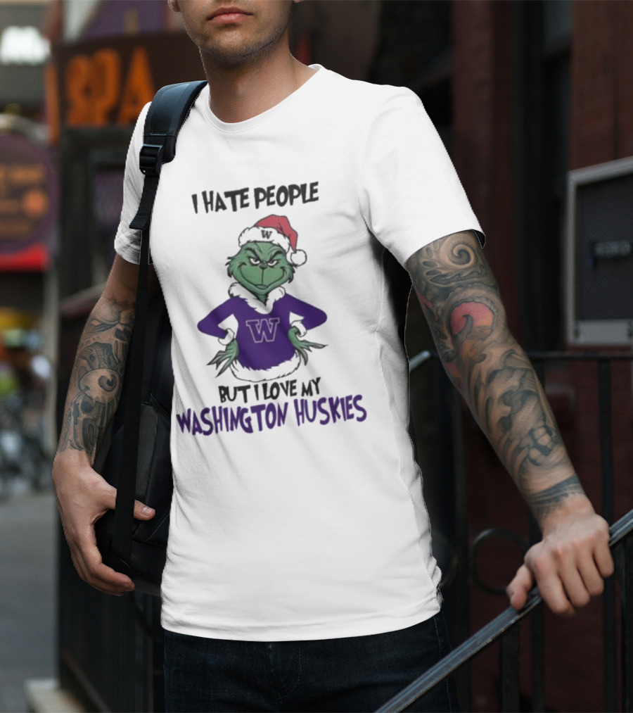 I Hate People But I Love My Washington Huskies Grinch Christmas T-Shirt