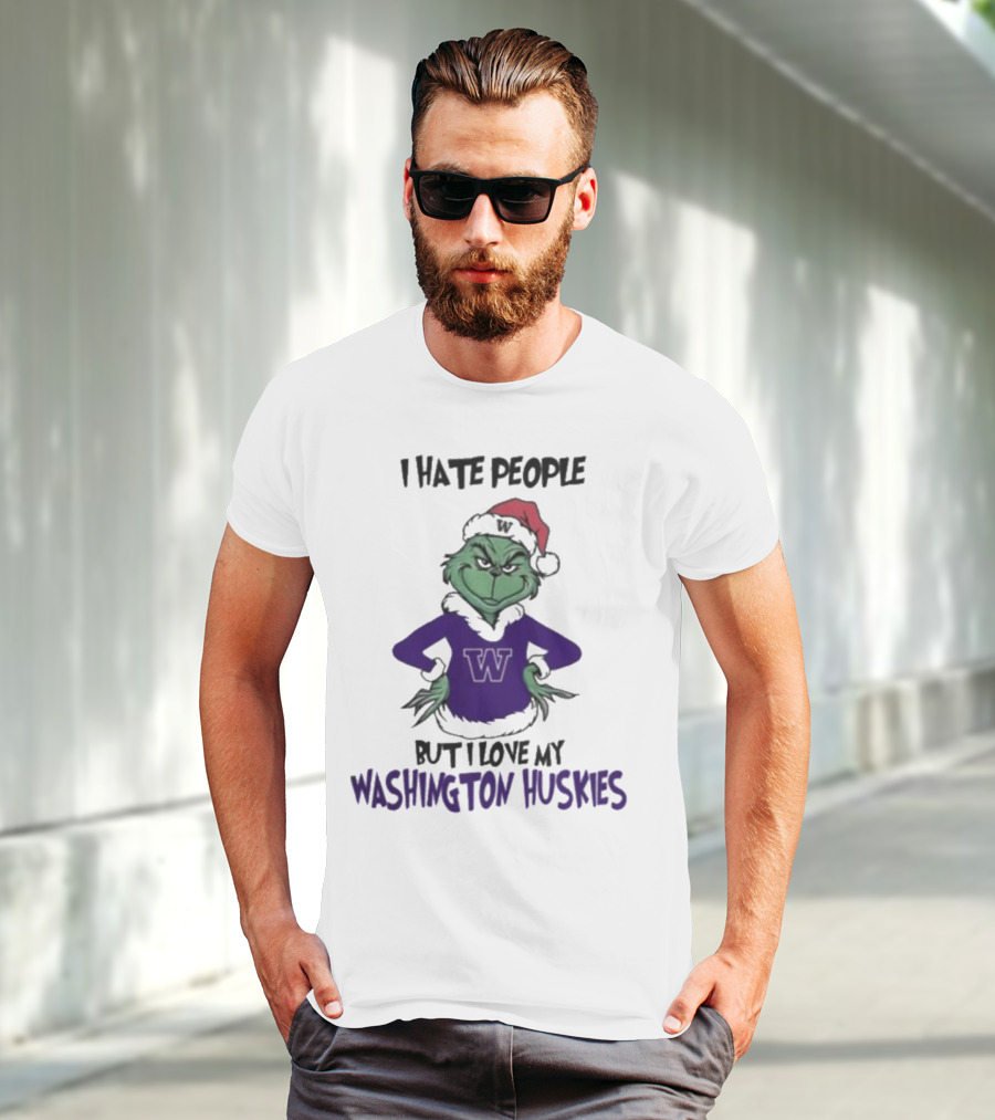 I Hate People But I Love My Washington Huskies Grinch Christmas T-Shirt