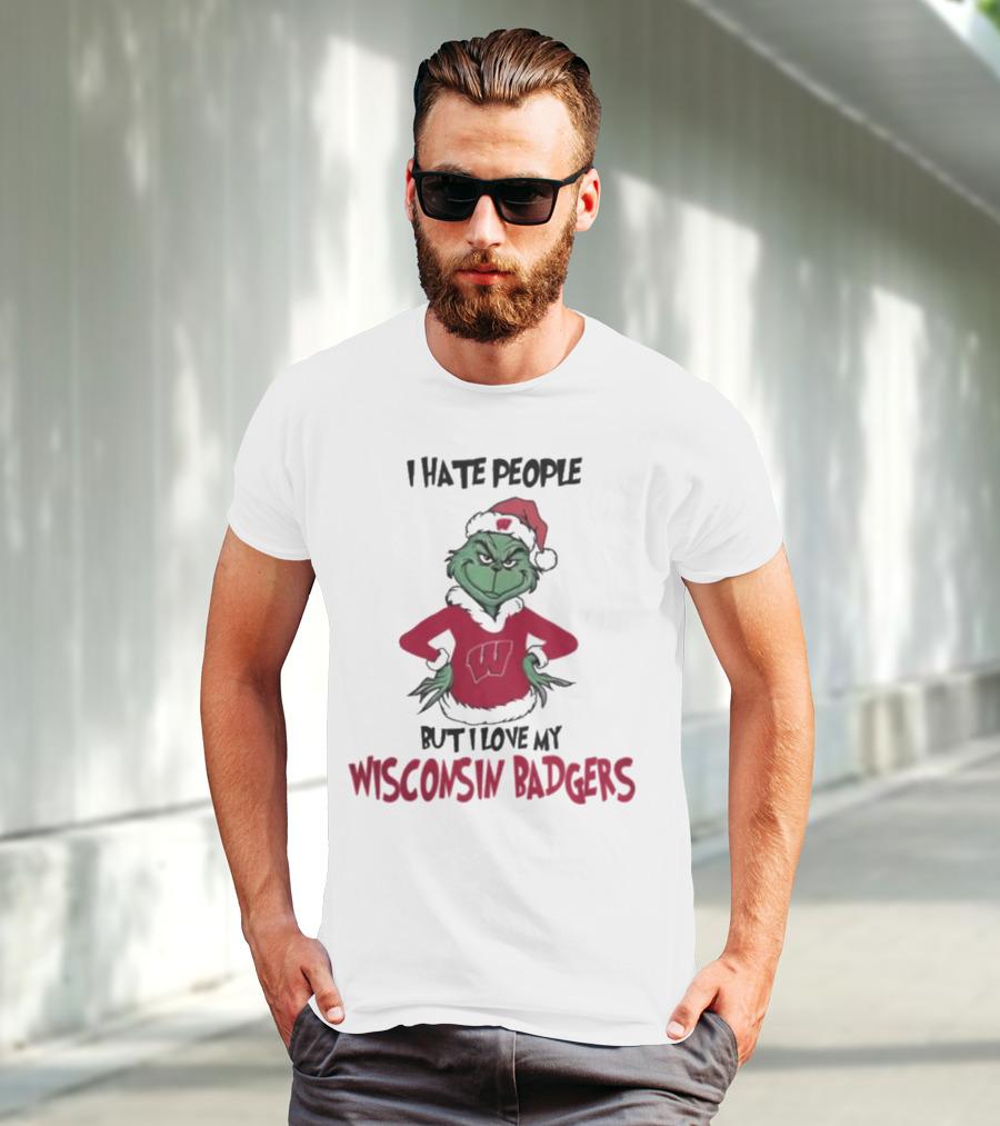 I Hate People But I Love My Wisconsin Badgers Grinch Christmas T-Shirt