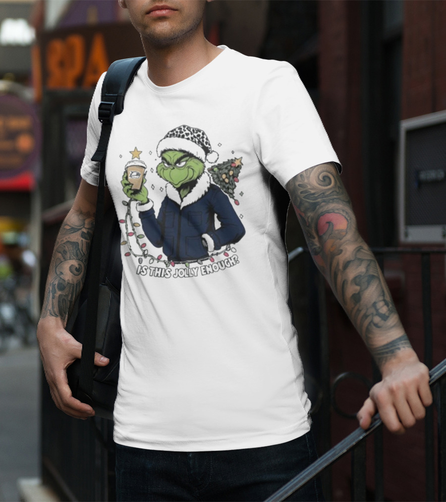 Georgia Southern Eagles X Santa Grinch Holding Holiday Coffee Cup Is This Jolly Enough Merry Christmas T-Shirt