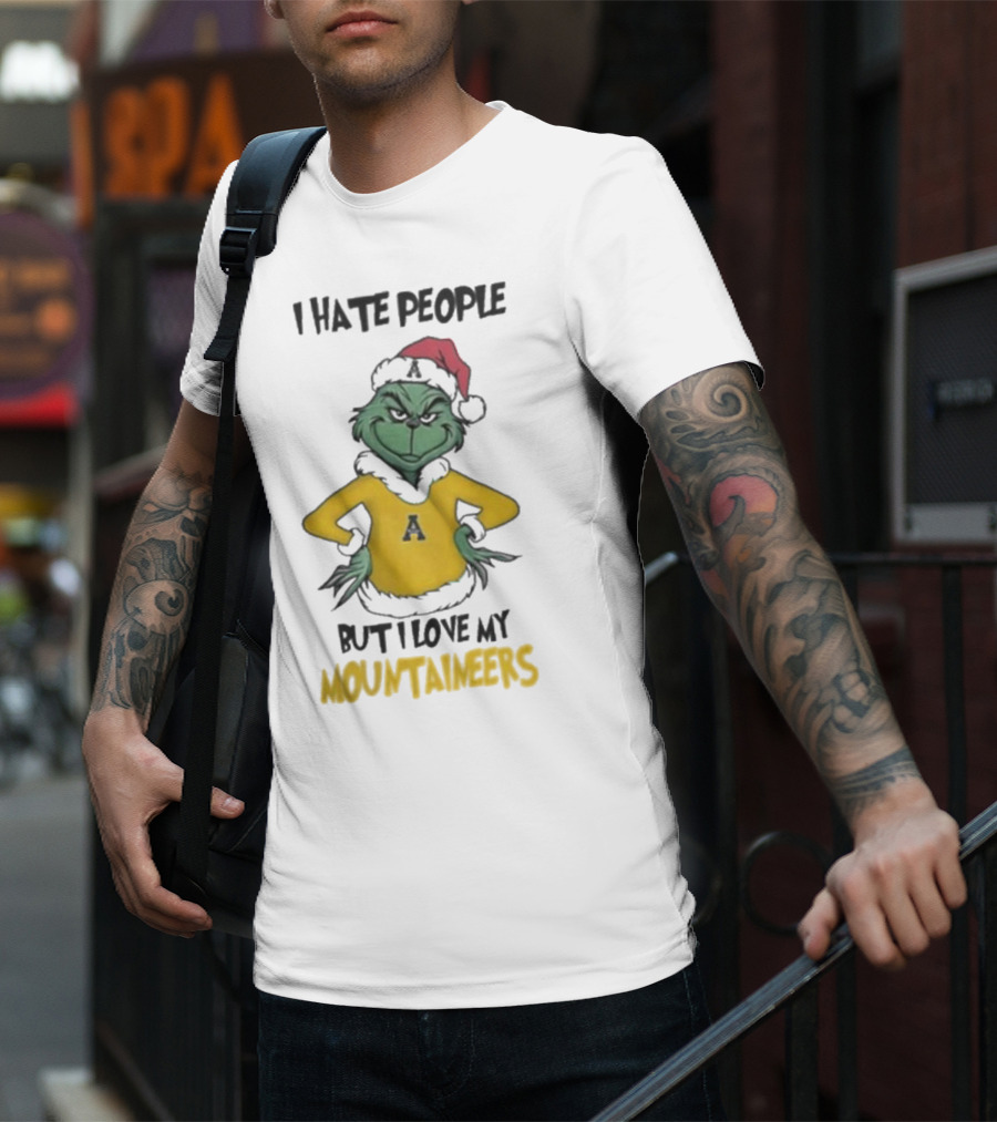 I Hate People But I Love My Appalachian State Mountaineers Grinch Santa Holiday Spirit T-Shirt