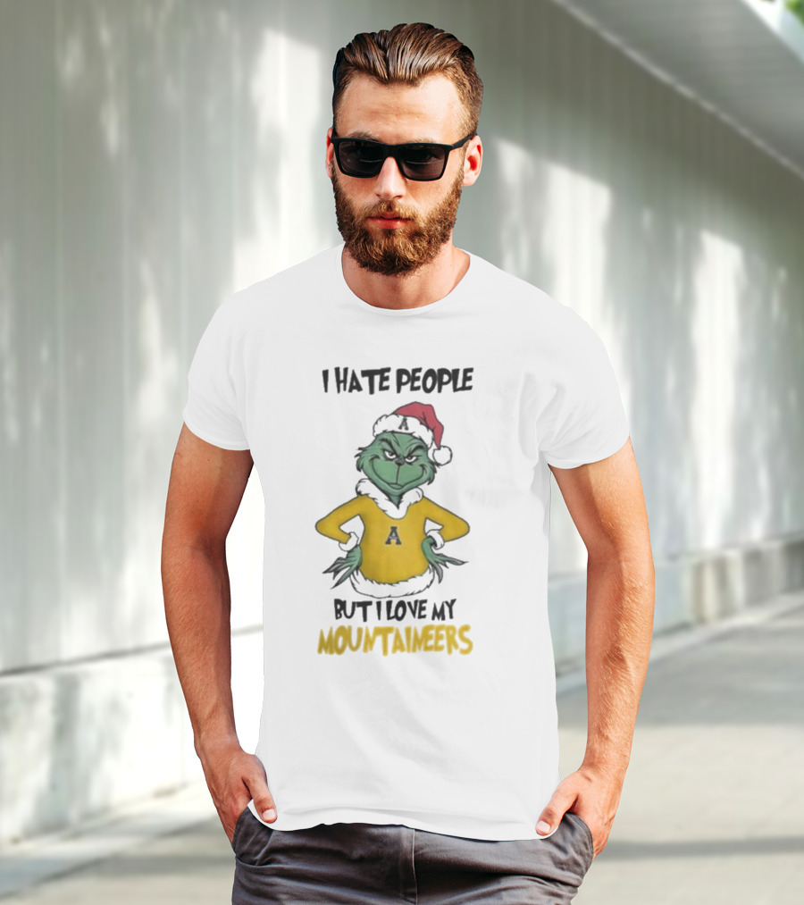 I Hate People But I Love My Appalachian State Mountaineers Grinch Santa Holiday Spirit T-Shirt