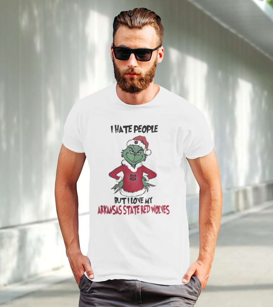 I Hate People But I Love My Arkansas State Red Wolves Grinch Christmas T-Shirt