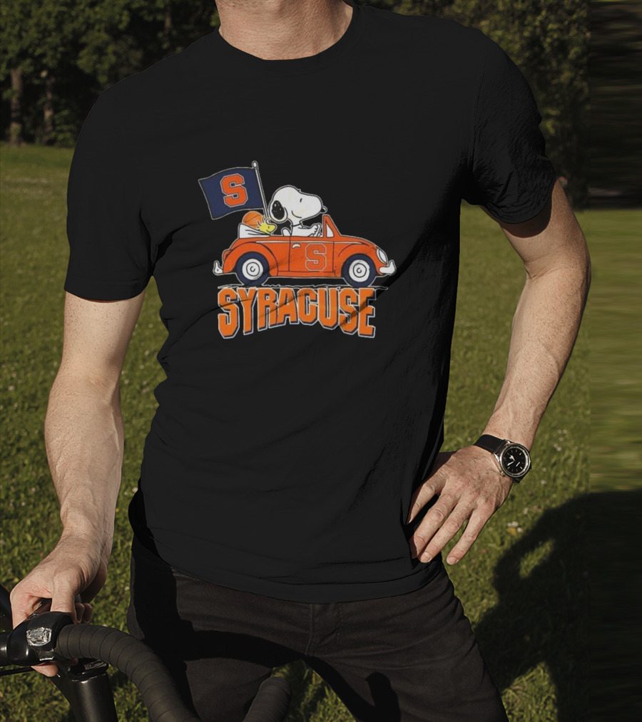 Snoopy Driving Syracuse Orange Car With Letter S Flag T-Shirt