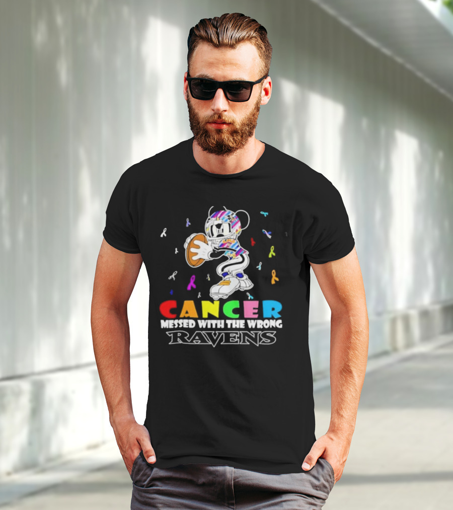 Cancer Messed With The Wrong Ravens Mickey Football Player T-Shirt