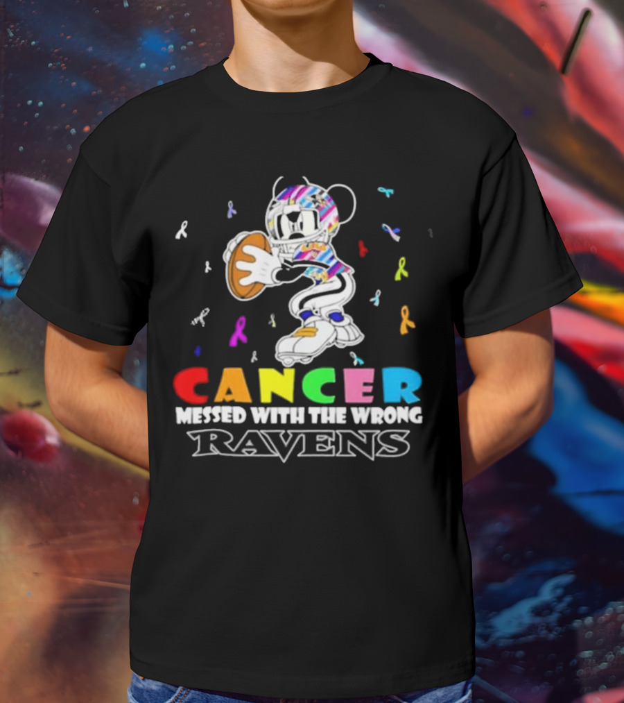 Cancer Messed With The Wrong Ravens Mickey Football Player T-Shirt