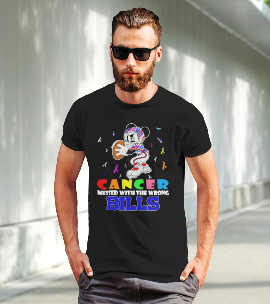 Cancer Messed With The Wrong Bills Mickey Football Ribbons T-Shirt