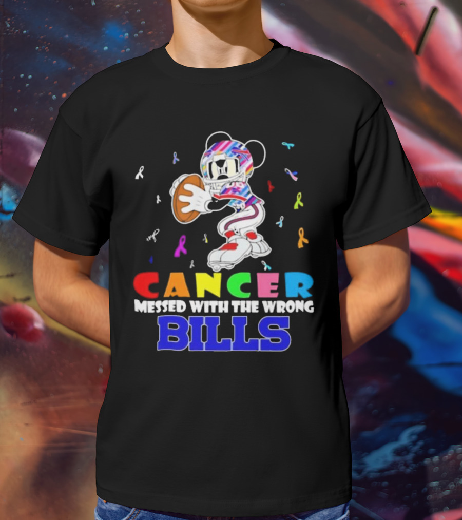 Cancer Messed With The Wrong Bills Mickey Football Ribbons T-Shirt