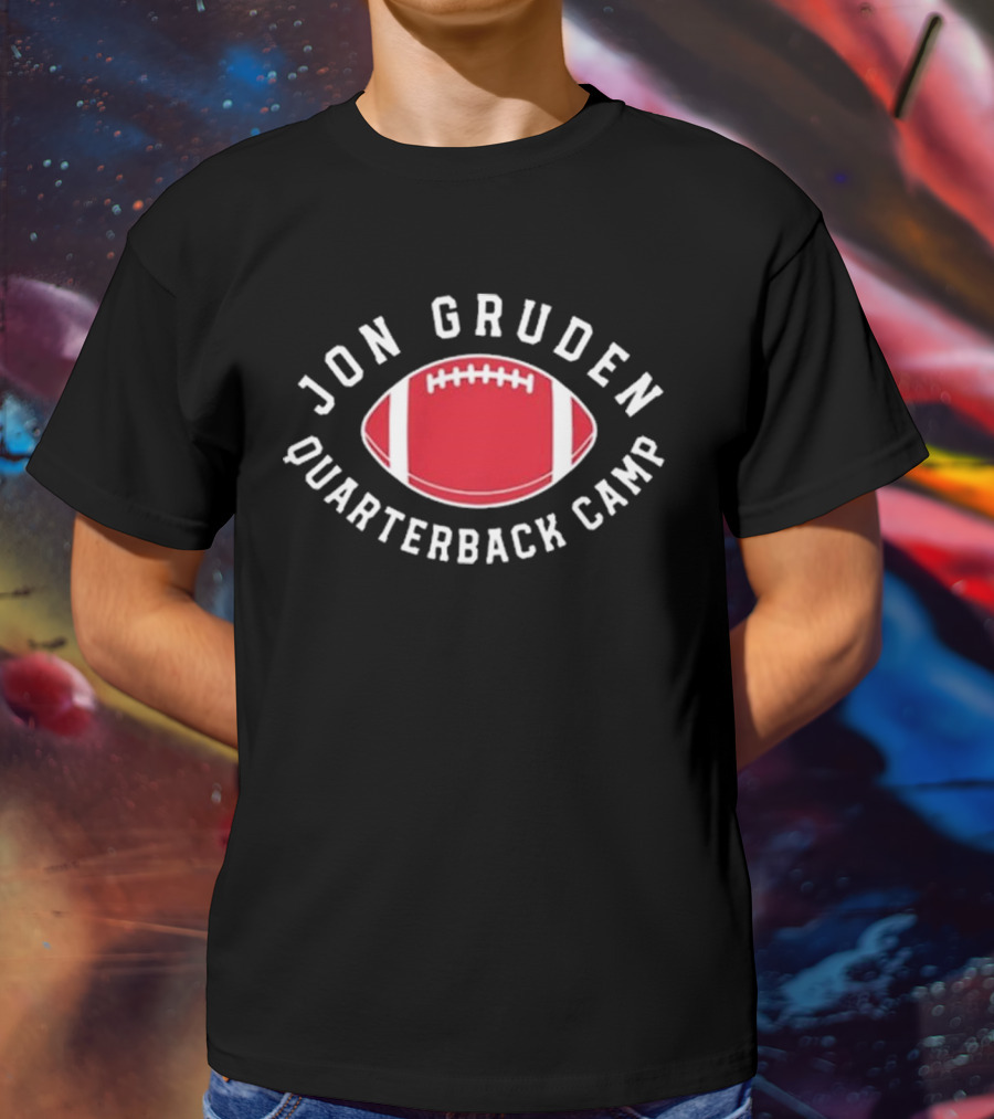 Jon Gruden Quarterback Camp Red Football Emblem T-Shirt