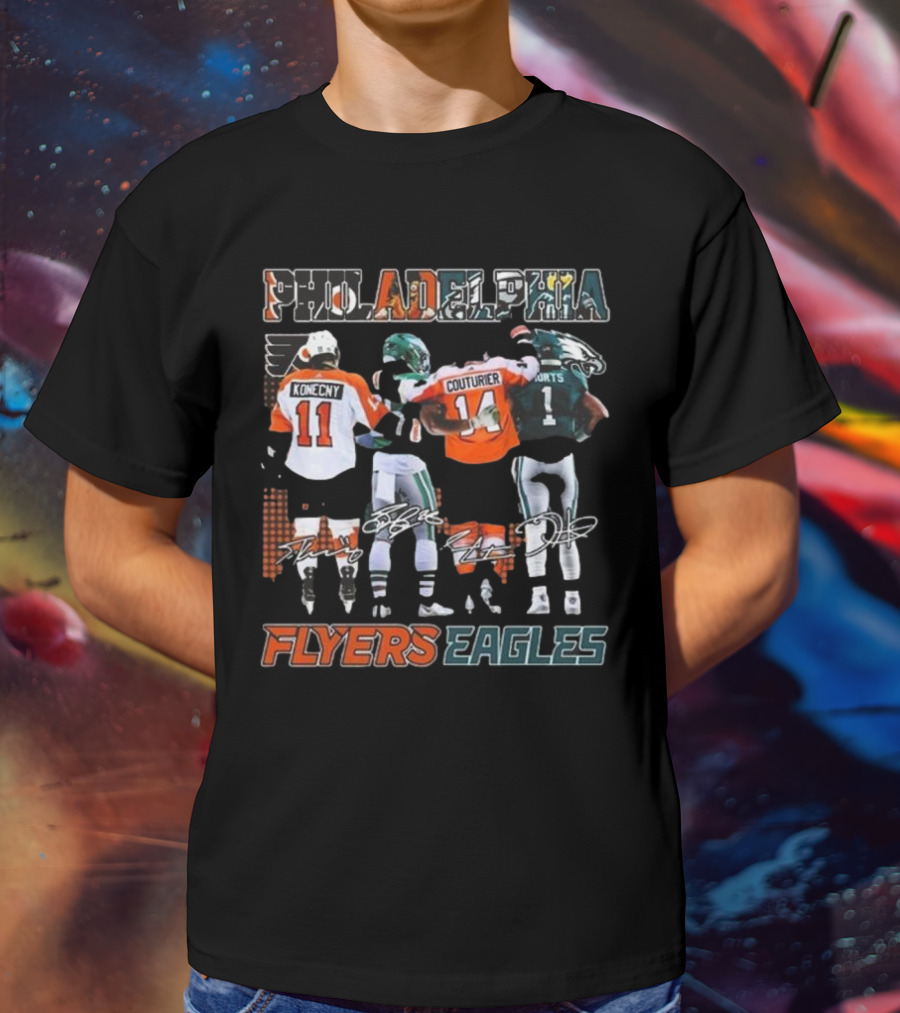 Philadelphia Flyers Eagles Konecny Couturier Hurts Signatures T-Shirt