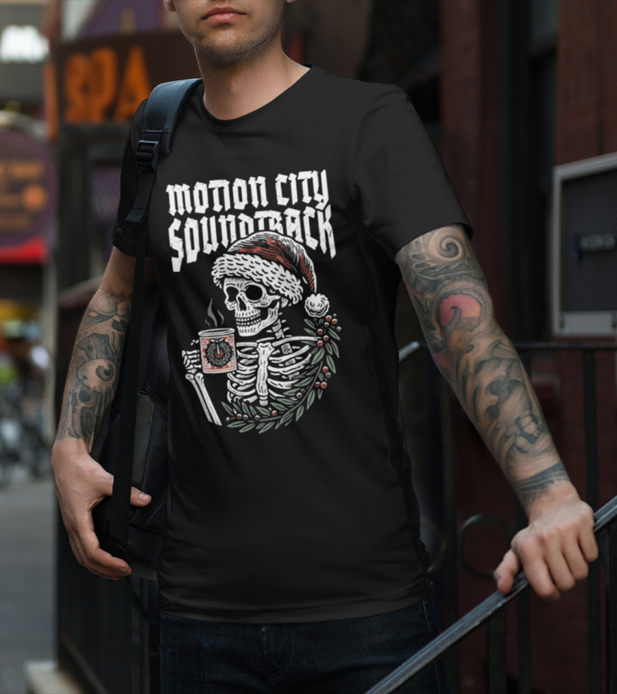 Motion City Soundtrack Skeleton Santa Hat Hot Cocoa Christmas T-Shirt