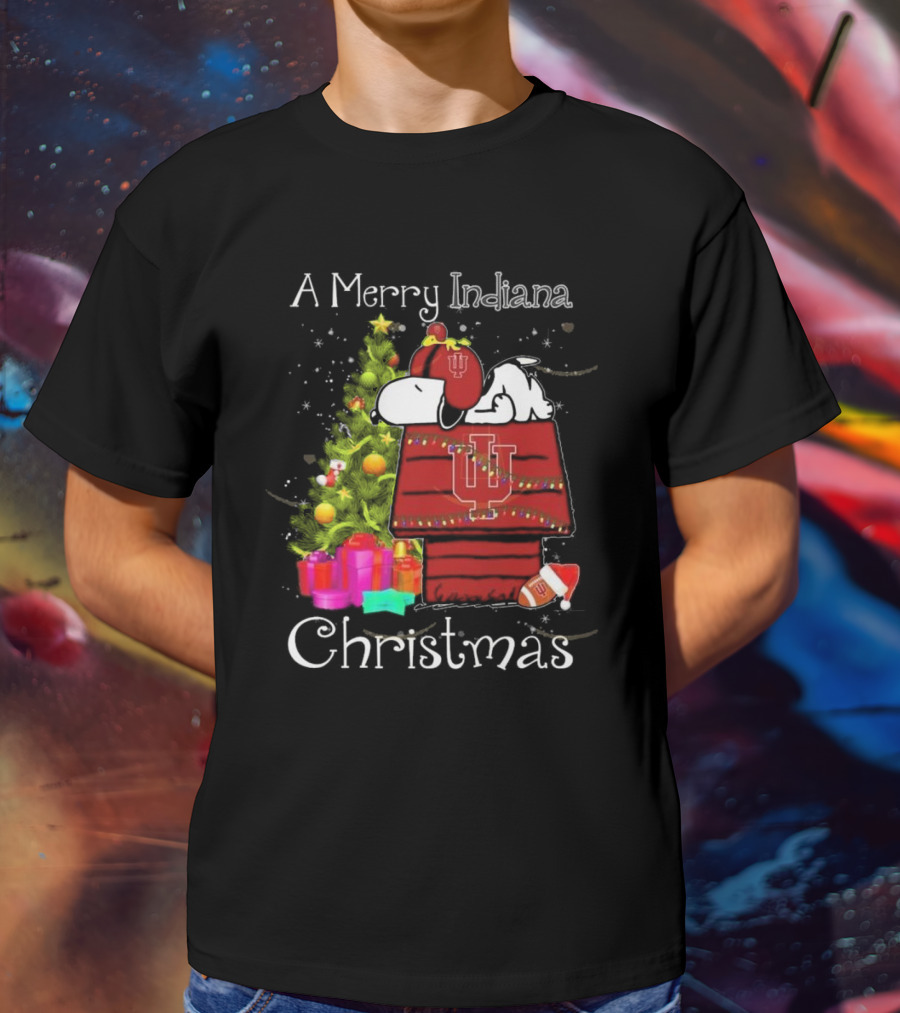 A Merry Indiana Hoosiers Christmas With Snoopy And Woodstock T-Shirt