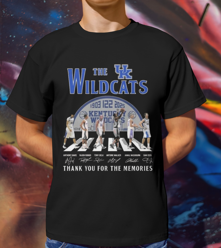 The Kentucky Wildcats 1903-2025 Signatures Thank You For The Memories Anthony Davis Rajon Rondo Tony Delk Antoine Walker Jamal Mashburn Dan Issel T-Shirt
