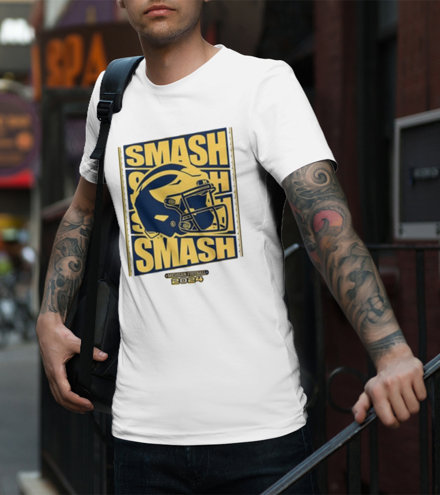 Michigan Football Smash Helmet T-Shirt