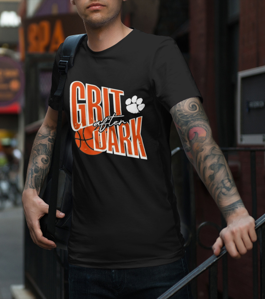Clemson Grit After Dark Basketball And Paw Prints T-Shirt