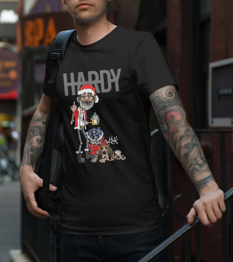 Hardy Christmas Santa Jim Bob With KY Bottle And Dogs Holiday T-Shirt
