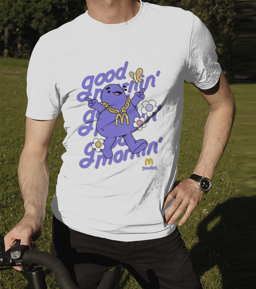 Good Mornin’ Grimace Doodles McDonald’s Butterfly Flowers T-Shirt