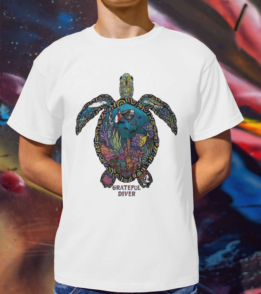 Grateful Diver Psychedelic Turtle Underwater Exploration UV T-Shirt