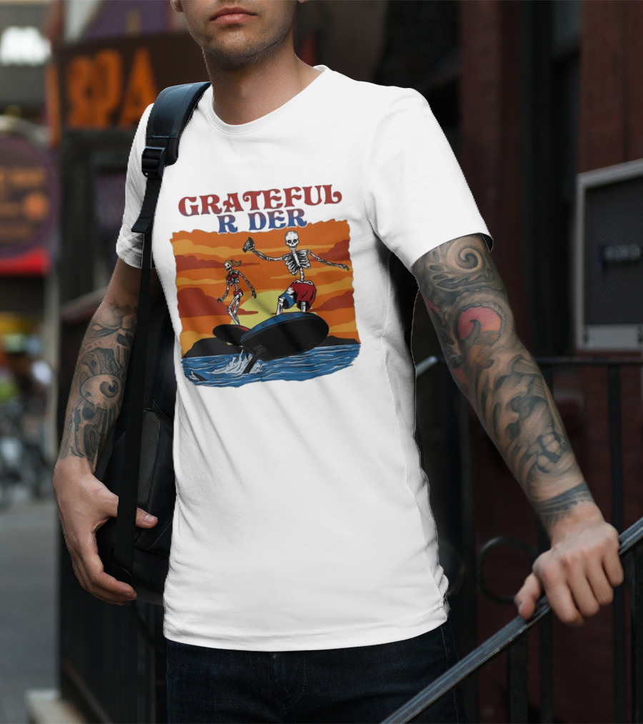 Grateful Rider Skeletons Surfing Sunset E-foil Adventure T-Shirt