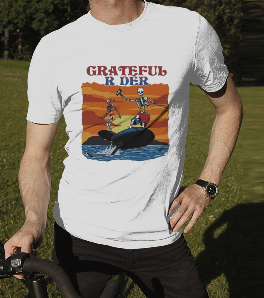 Grateful Rider Skeletons Surfing Sunset E-foil Adventure T-Shirt