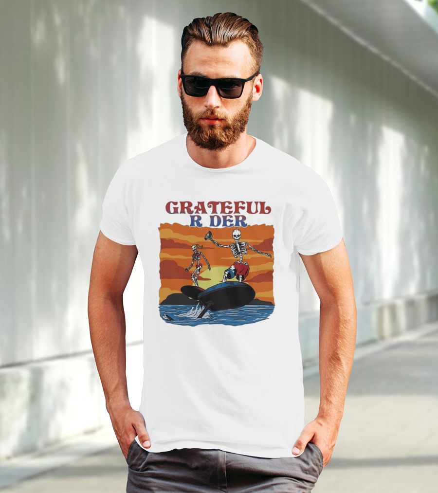 Grateful Rider Skeletons Surfing Sunset E-foil Adventure T-Shirt
