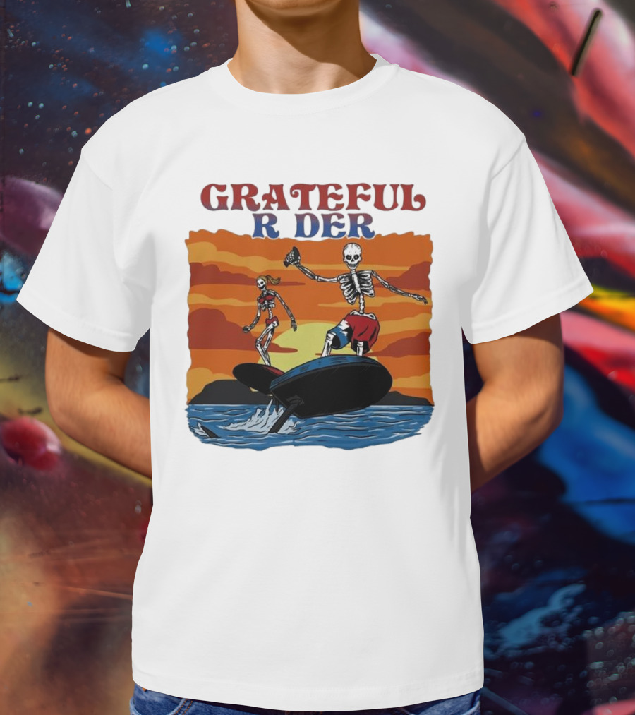 Grateful Rider Skeletons Surfing Sunset E-foil Adventure T-Shirt