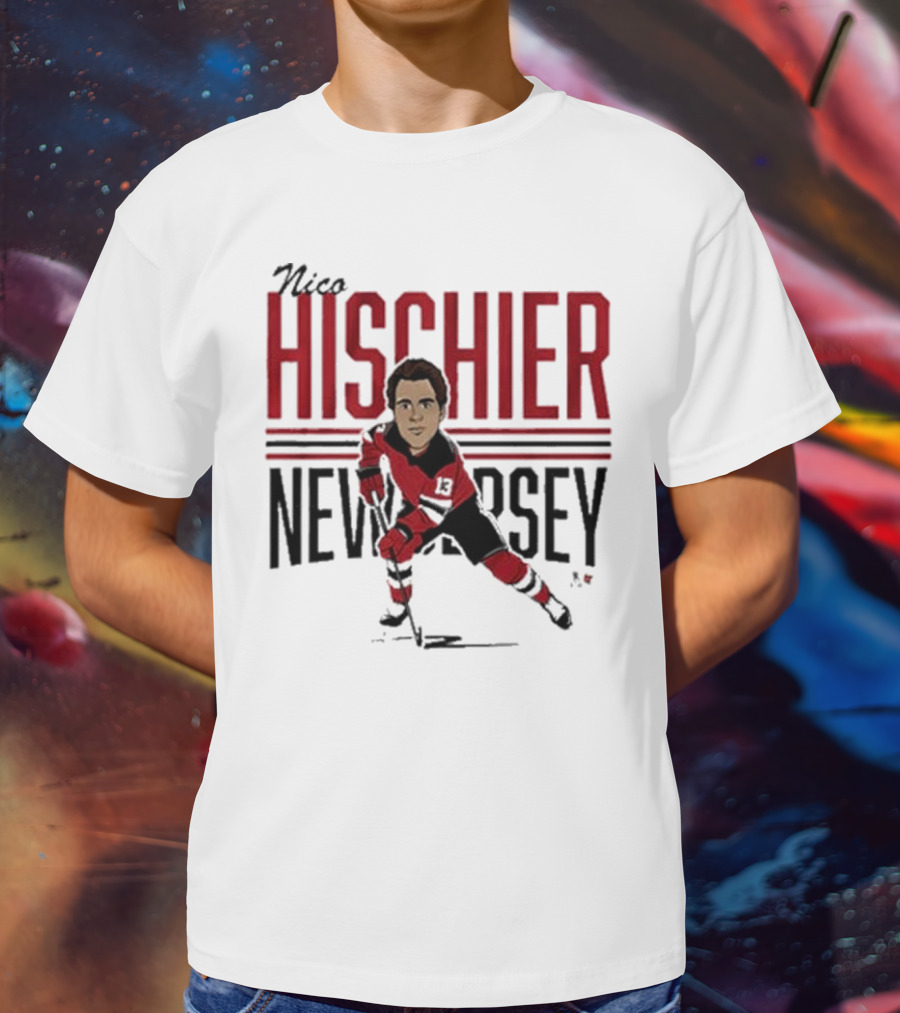 Nico Hischier New Jersey Center Ice Caricature T-Shirt