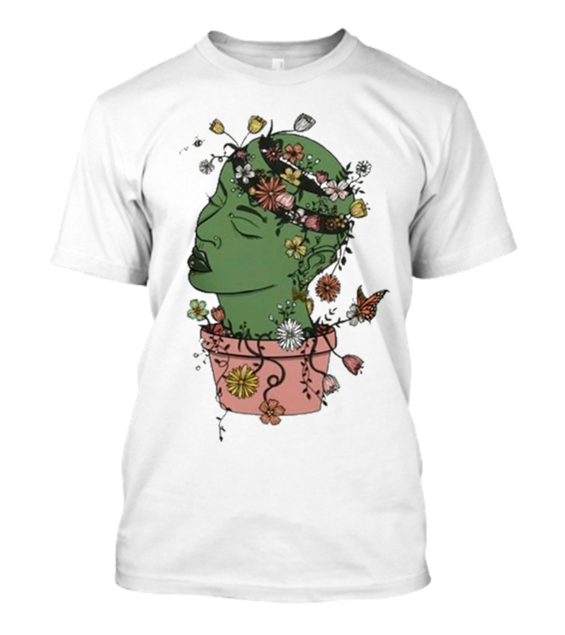 Outgrow Yourself Botanical Head With Flowers And Butterflies T-Shirt