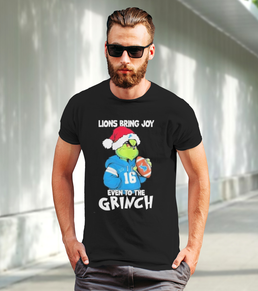 Detroit Lions Bring Joy Even To The Grinch Christmas Santa Football T-Shirt