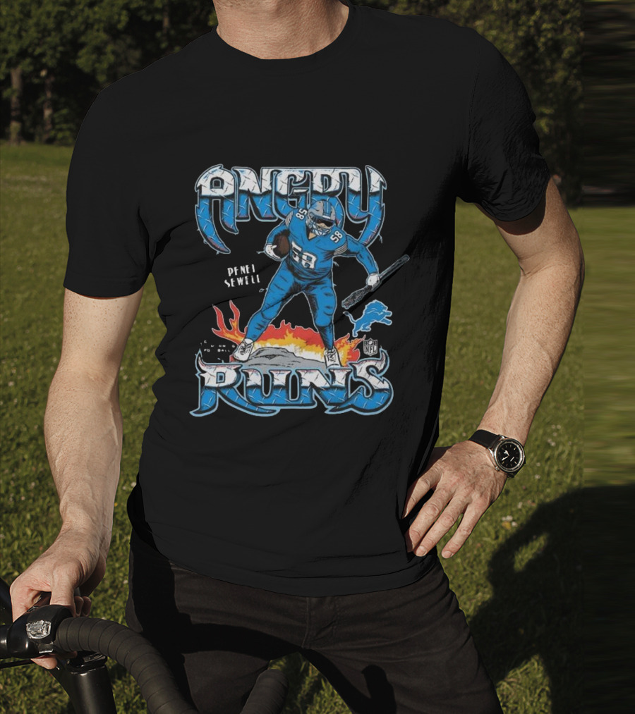 Penei Sewell Detroit Lions Angry Runs NFL Player 58 T-Shirt
